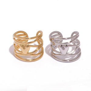 Bague Femme Simple, Rétro, En Forme De Cœur Irrégulière, En Acier Inoxydable Étanche (1 Pièce) h5 Image4