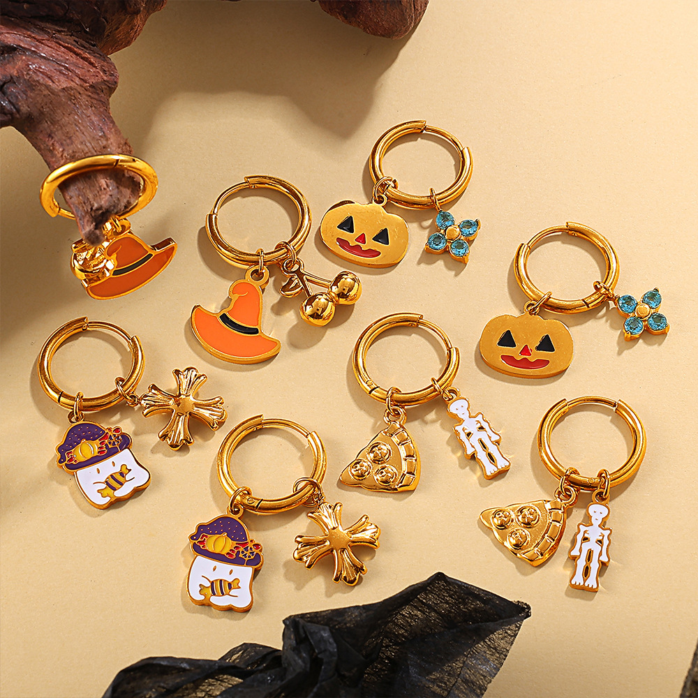 1 Paire De Boucles D'Oreilles Pendantes Étanches En Acier Inoxydable Pour Halloween Image3