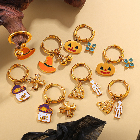 1 paire de boucles d'oreilles pendantes étanches en acier inoxydable pour Halloween 2