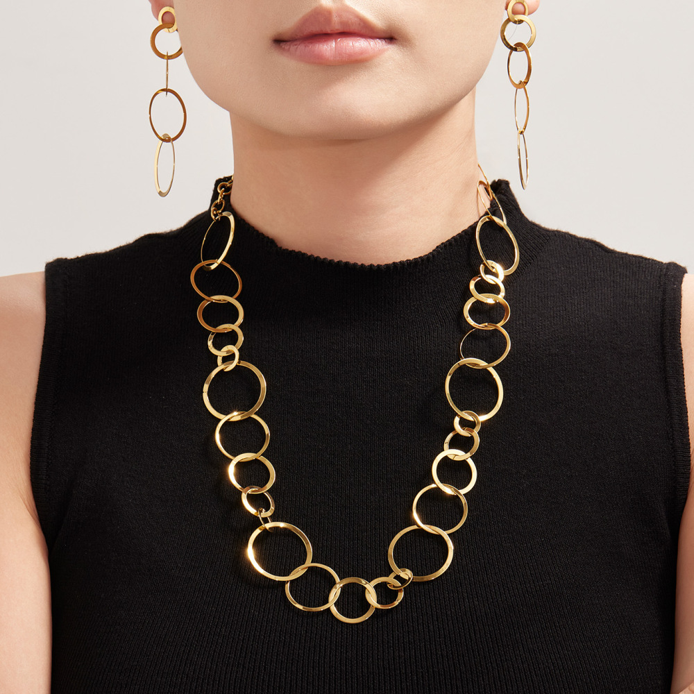 Ensembles De Bijoux Pour Femmes Casual Circle En Acier Inoxydable Étanche Couleur Or h5Image4