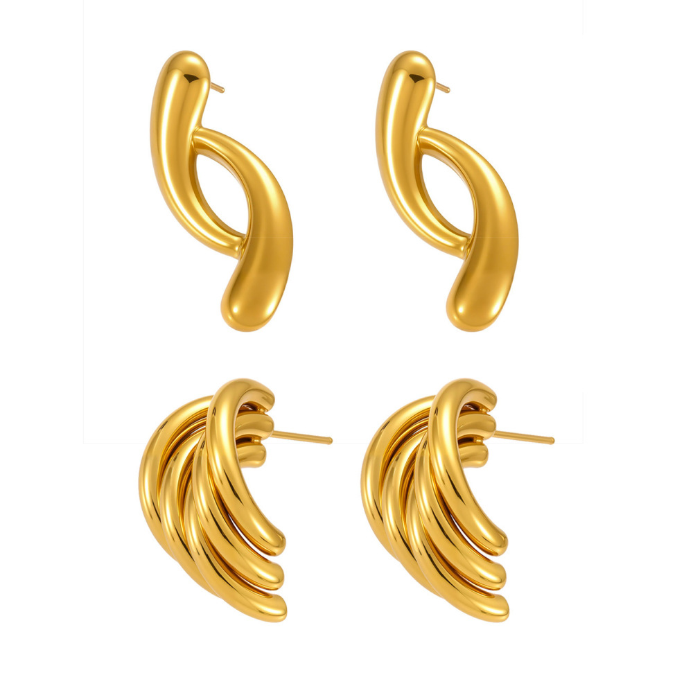 1 Paire De Boucles D'Oreilles Puces Pour Femme, En Acier Inoxydable De Forme Irrégulière, Étanches, Couleur Or h5Image8