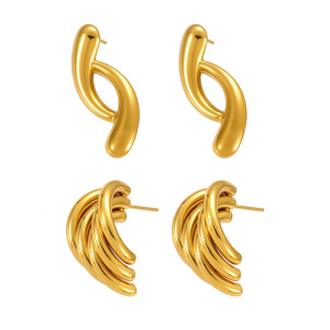 1 Paire De Boucles D'Oreilles Puces Pour Femme, En Acier Inoxydable De Forme Irrégulière, Étanches, Couleur Or h5 Image8