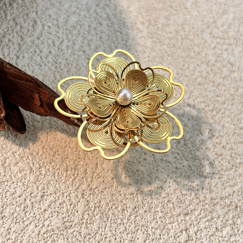 Bague Élégante Et Romantique En Acier Inoxydable Doré, Couleur Fleur, Étanche.