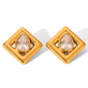 1 Paire De Boucles D'Oreilles Puces Rectangulaires Simples Pour Femme, En Acier Inoxydable Étanche Couleur Or. h5