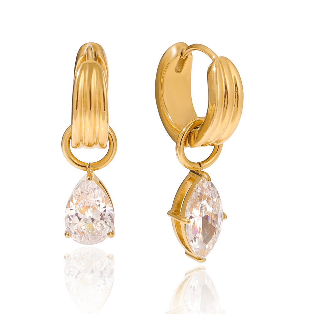 Boucles D'Oreilles Pendantes Luxueuses Pour Femme, En Acier Inoxydable Doré Étanche, Ornées De Zircon, Avec Une Paire De Pierres Précieuses.