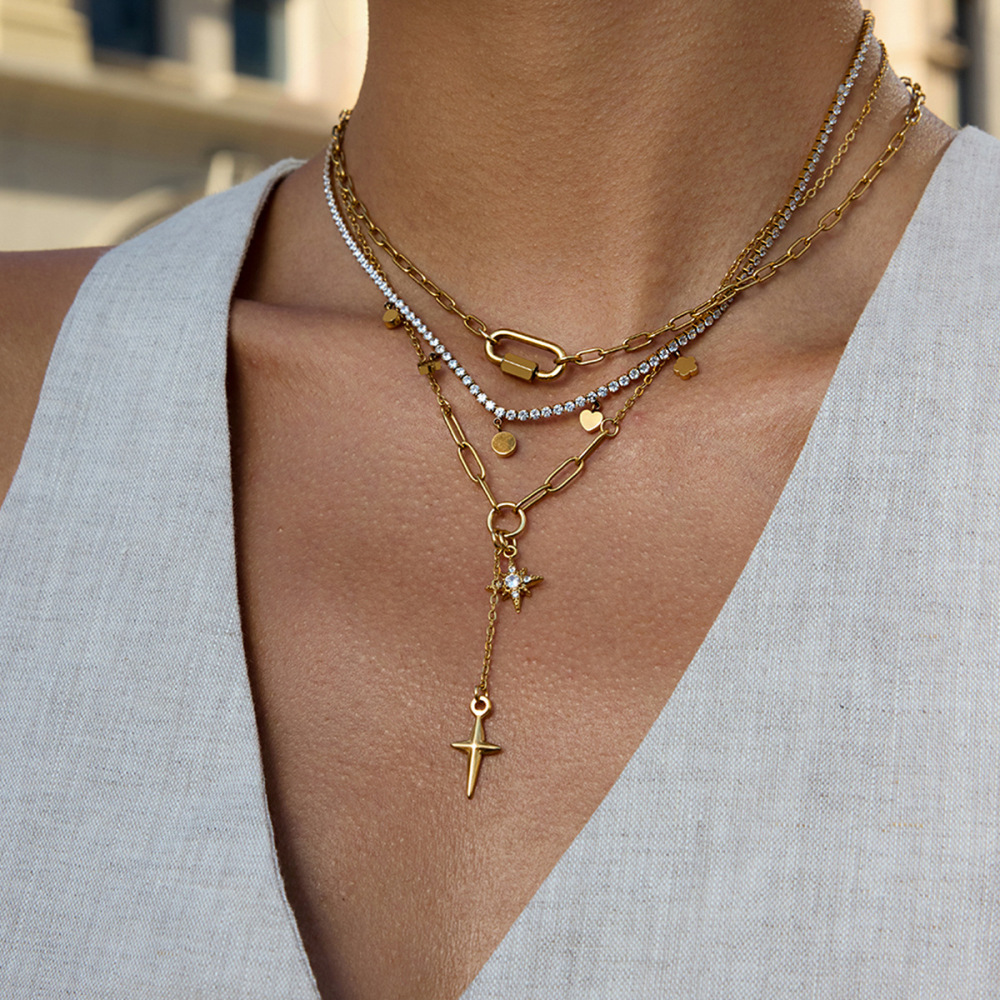 Collier Pendentif Femme En Acier Inoxydable Doré, Orné D'Une Étoile Exquise (1 Pièce) Image3