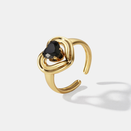 Bague en acier inoxydable étanche avec pierre précieuse en forme de cœur et zircon 2