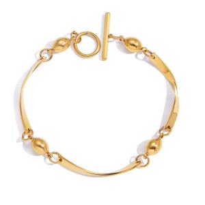 Bracelet Chaîne Femme Moderne À Lignes Ondulées En Acier Inoxydable, Couleur Or, Étanche (1 Pièce). h5