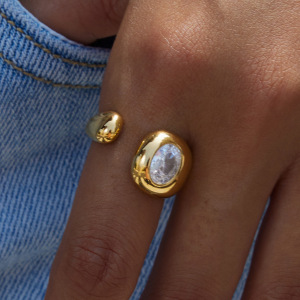 Bague De Luxe En Acier Inoxydable Doré, De Forme Irrégulière Et Étanche, Vendue À L'Unité. h5 Image4