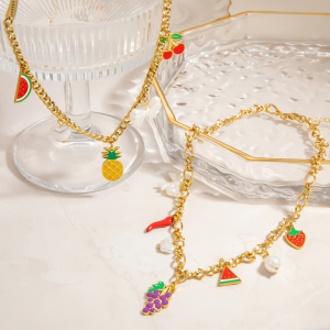 Collier Pendentif Femme Romantique Et Décontracté En Acier Inoxydable, Couleur Or, Motif Fruit. h5 Image4