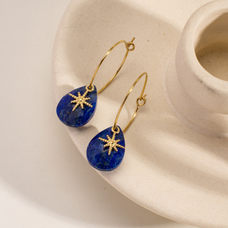 Boucles d'oreilles pendantes pour femme, en acier inoxydable imperméable, forme simple et irrégulière, serties de pierres naturelles (1 paire). 2