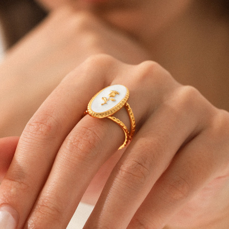 Bague statement en acier inoxydable doré, forme rose, étanche (1 pièce) 2
