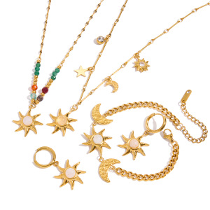 Ensembles De Bijoux Pour Femmes Classic Sun En Acier Inoxydable Étanche Couleur Or h5 Image6