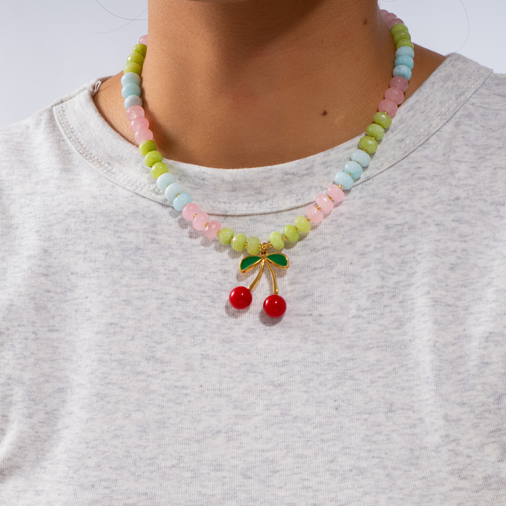Collier De Perles Romantique En Acier Inoxydable Doré, Imperméable, Avec Cœur Et Pierre Naturelle (1 Pièce) h5Image4