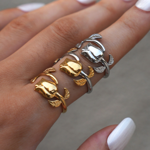 Bague Femme Rétro En Acier Inoxydable Doré, Ornée D'Une Rose Et Imperméable (1 Pièce). h5 Image4