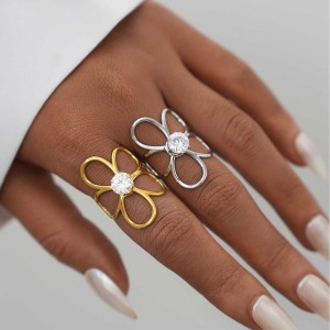 Bague Femme Simple, Collection Daily Flower, En Acier Inoxydable Étanche (1 Pièce). h5 Image8