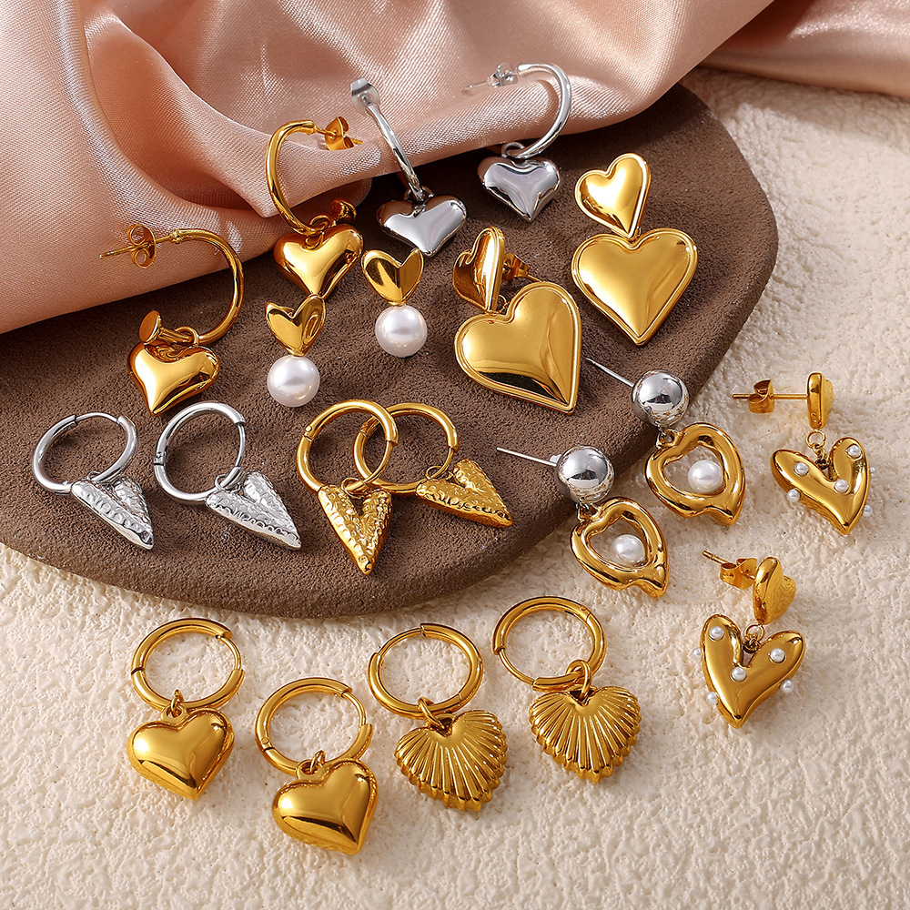 1 Paire De Boucles D'Oreilles Pendantes En Acier Inoxydable Étanches En Forme De Cœur Image2