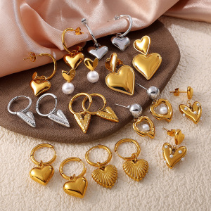 1 Paire De Boucles D'Oreilles Pendantes En Acier Inoxydable Étanches En Forme De Cœur h5 Image2