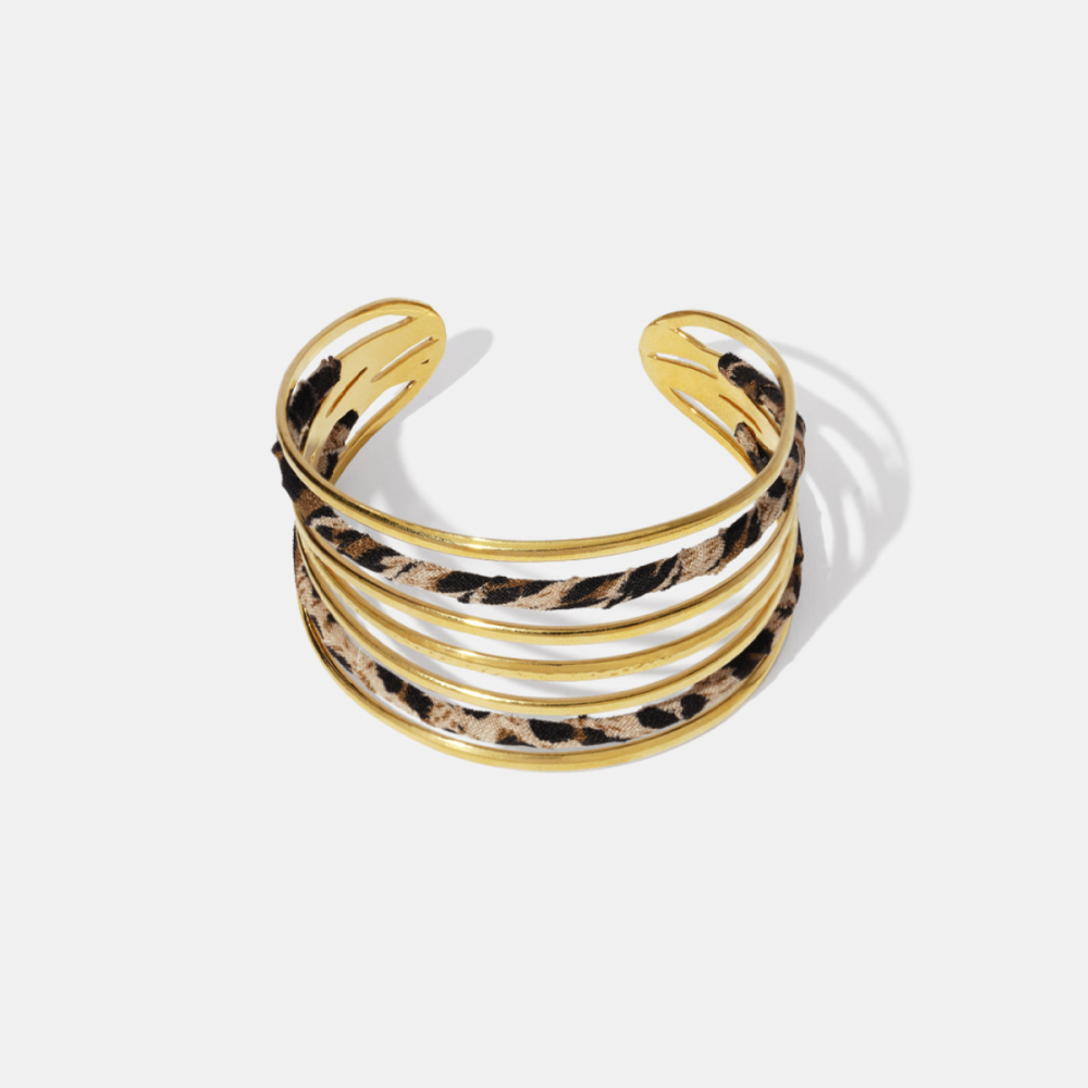 Bracelet Manchette Étanche En Acier Inoxydable Ajouré À Motif Léopard Image2