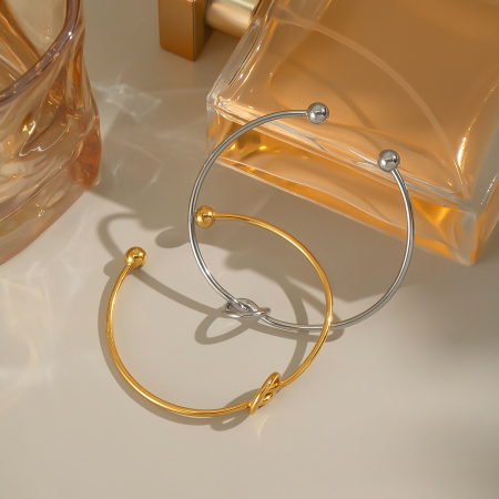 Bracelet manchette simple torsadé en acier inoxydable étanche couleur or (1 pièce) 2