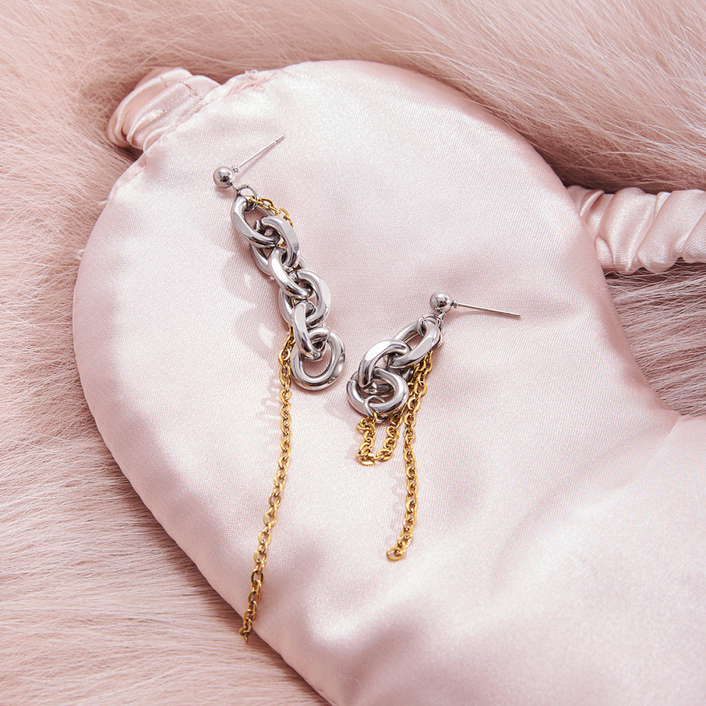 Boucles D'Oreilles Pendantes Pour Femme, En Acier Inoxydable, Étanches, Avec Une Chaîne Simple Et Des Chaînes Assorties Dorées Et Argentées. Disponibles En Une Paire. h5Image4