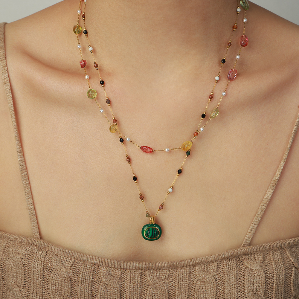 Ensembles De Bijoux Pour Femmes En Acier Inoxydable De Forme Classique Irrégulière, Étanches, Couleur Or Et Pierres Naturelles h5Image4