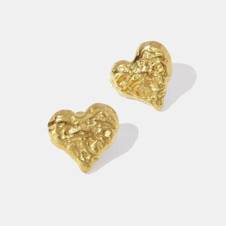 Boucles d'oreilles puces rétro en acier inoxydable, motif marteau et cœur, couleur or, étanches. 2