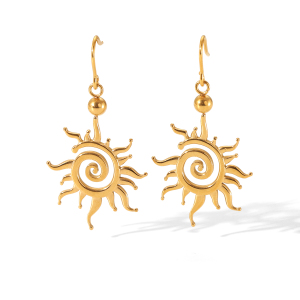 Boucles D'Oreilles Pendantes Minimalistes En Acier Inoxydable Doré, Imperméables, Motif Soleil, Pour Femme (1 Paire). h5 