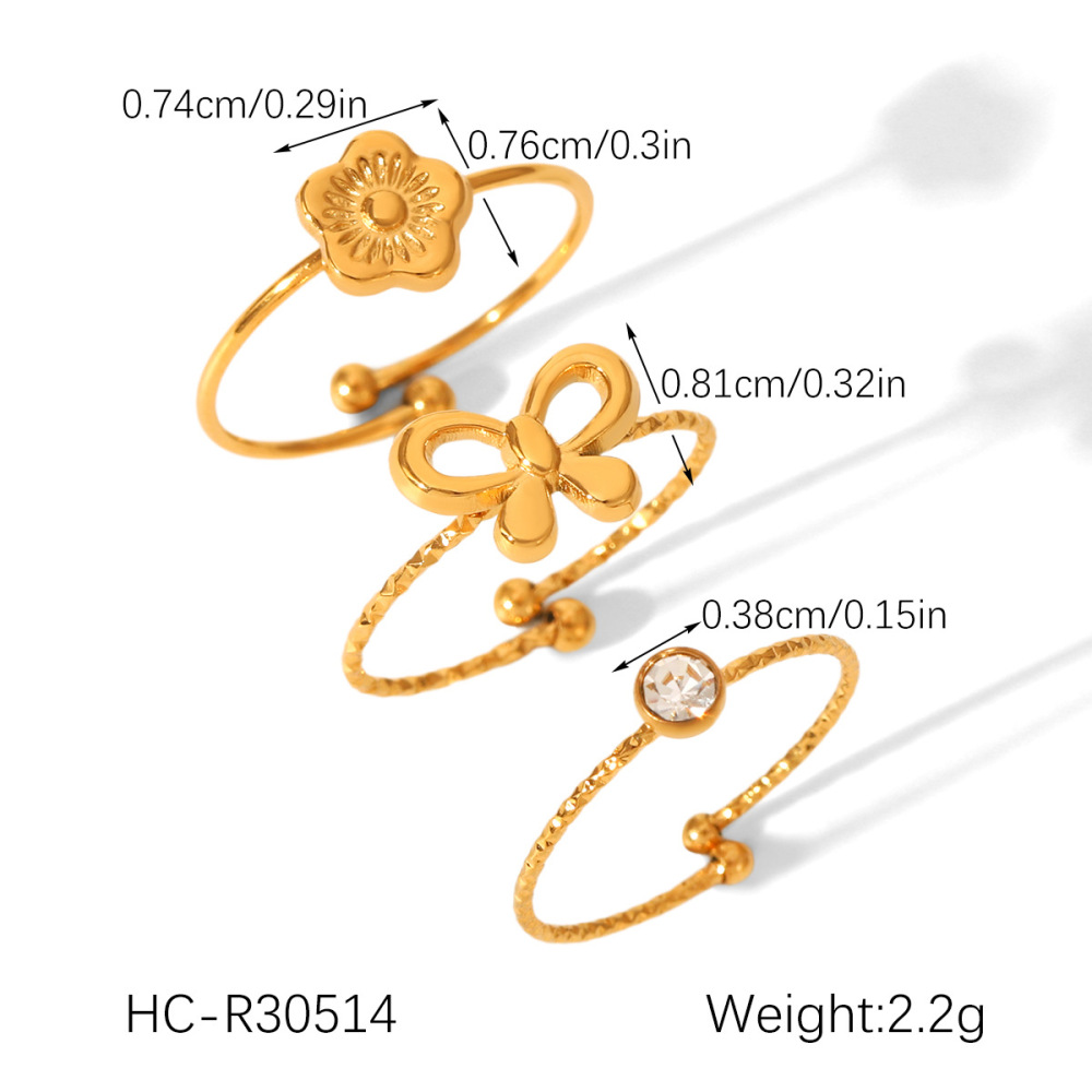 Bagues Pour Femmes En Acier Inoxydable, Imperméables, Serties De Zircon Et Ornées De Fleurs, Collection Simple Series À Plusieurs Niveaux. Image2