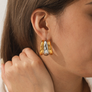 1 Paire De Boucles D'Oreilles À Tige Pour Femme, Couleurs Mixtes Or Et Argent, Pour Un Usage Quotidien h5 Image3