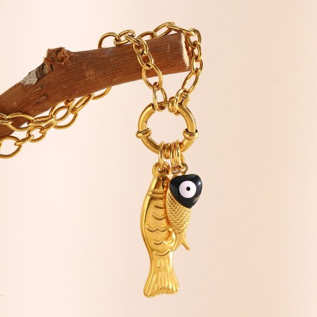 Collier pendentif femme en acier inoxydable doré, motif poisson d'été (1 pièce)