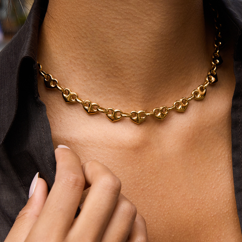 Ensembles De Bijoux Pour Femmes En Acier Inoxydable Doré, En Forme De Cœur, De La Série Romantique Image7