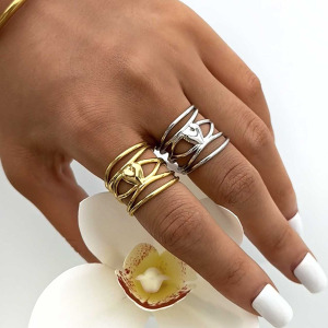 Bague Femme Simple, Rétro, En Forme De Cœur Irrégulière, En Acier Inoxydable Étanche (1 Pièce) h5 Image5