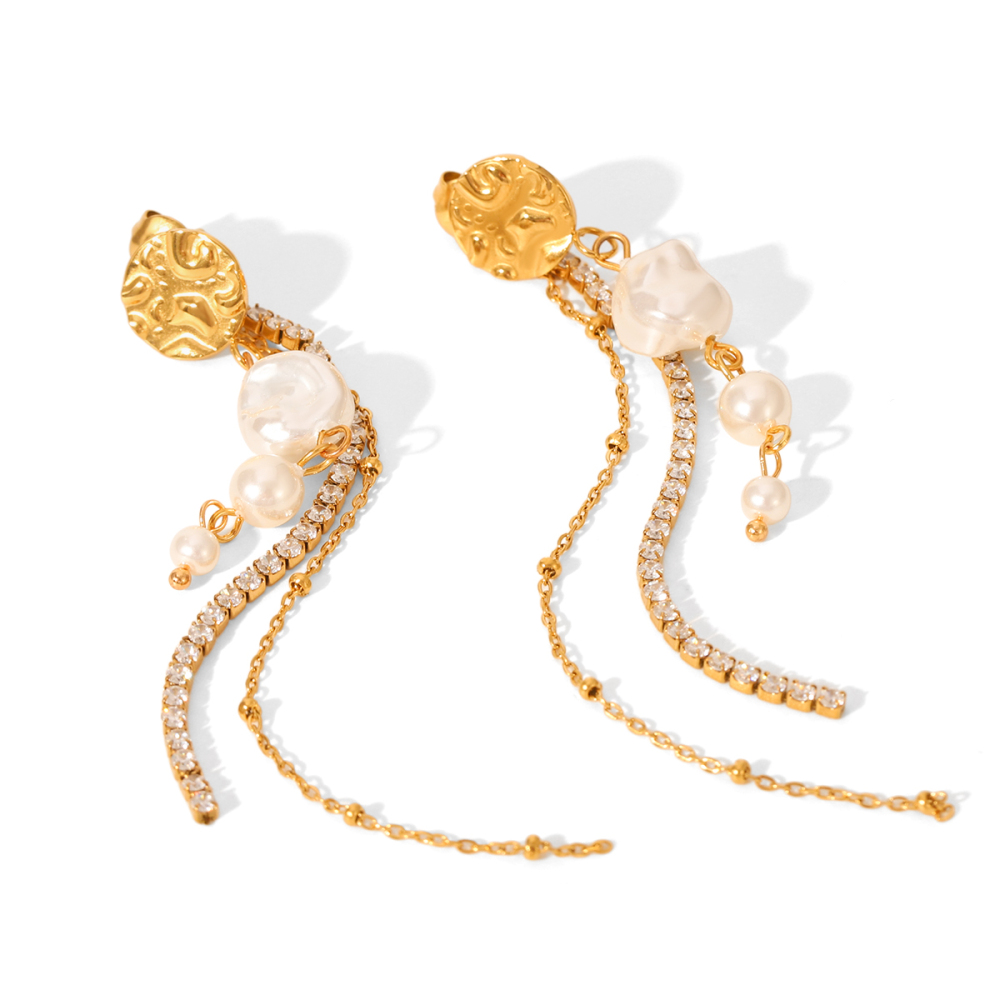 Boucles D'Oreilles Simples À Pompons Pour Femmes, En Acier Inoxydable Imperméable, Couleur Or, Avec Perles (1 Paire).