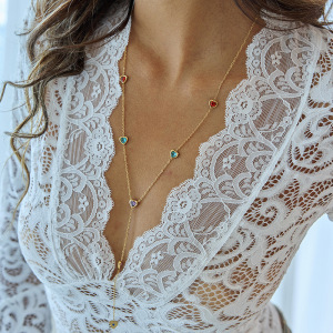 Collier Pendentif Femme Étanche En Acier Inoxydable Avec Zircon Polychrome En Forme De Cœur (1 Pièce) h5 Image3