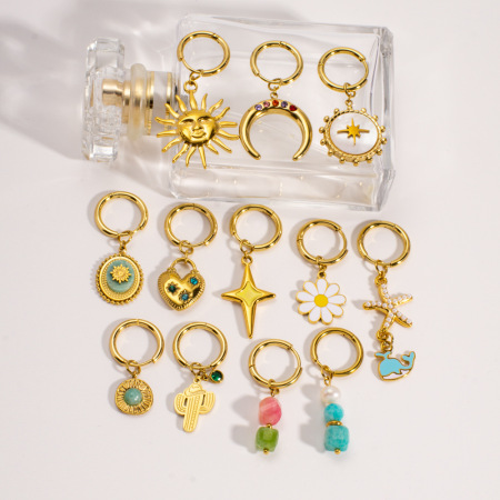 Boucles d'oreilles pendantes pour femme, en acier inoxydable étanche, motif fleur douce et soleil, collection romantique (1 pièce). 2