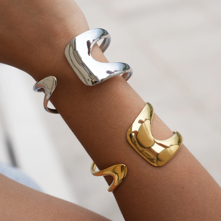 Bracelet jonc femme en acier inoxydable, couleur or, forme simple et irrégulière (1 pièce)