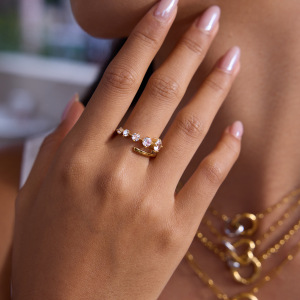 Bague Pour Femme En Acier Inoxydable Doré, Ornée D'Un Zircon, Aux Lignes Délicates Et À L'Eau. h5 Image6