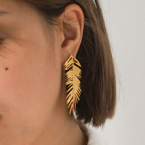 Boucles D'Oreilles Puces Daily Leaf Pour Femme, En Acier Inoxydable Étanche, Couleur Or (1 Paire). h5 Image3