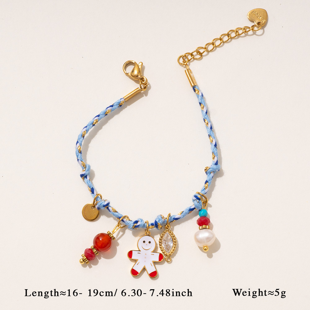 Bracelet À Breloques Pour Femme, Motif Dessin Animé De Noël, En Acier Inoxydable, Étanche, Couleur Or (1 Pièce). Image2
