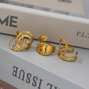 Bague Femme Simple, Rétro, De Forme Irrégulière, En Acier Inoxydable Étanche (1 Pièce) h5 Image4