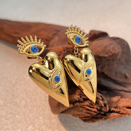 1 paire de boucles d'oreilles pendantes œil de diable en acier inoxydable étanche couleur or