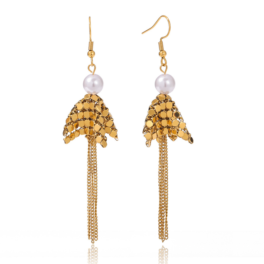Boucles D'Oreilles Pendantes Luxueuses Pour Femme, En Acier Inoxydable Doré, Imperméables, Avec Pompon Et Zircon, Ornées De Zircon. 1 Paire 