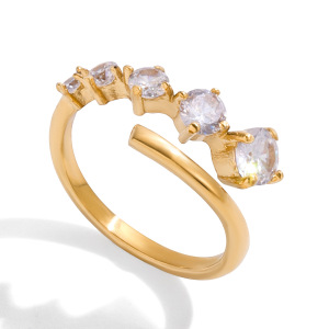 Bague Pour Femme En Acier Inoxydable Doré, Ornée D'Un Zircon, Aux Lignes Délicates Et À L'Eau. h5