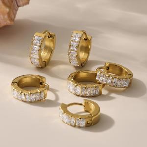 1 Paire De Boucles D'Oreilles Créoles Pour Femme En Acier Inoxydable Brillant, Étanches Et De Couleur Dorée h5 Image6
