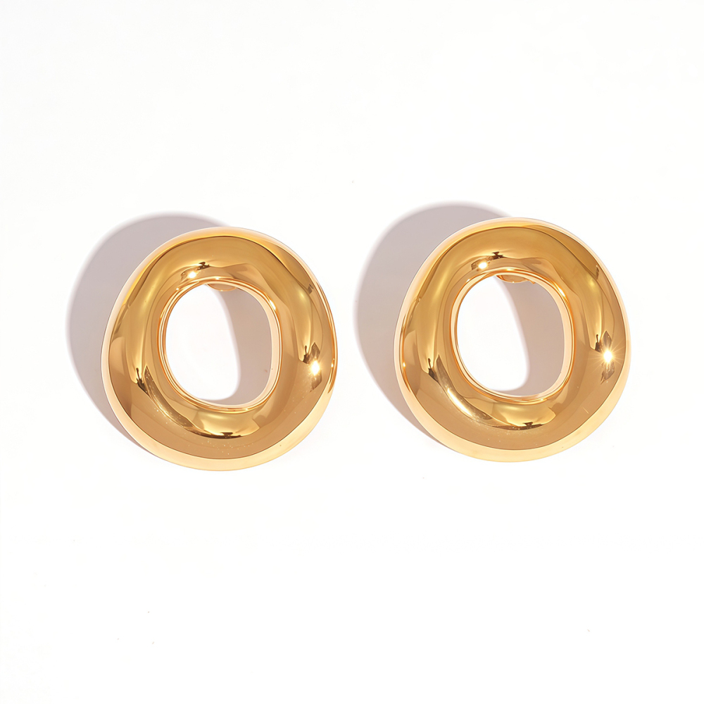 Boucles D'Oreilles Puces Élégantes Pour Femme, En Acier Inoxydable Doré, Imperméables, De Forme Irrégulière (1 Pièce). 
