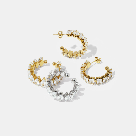 Ensemble de boucles d'oreilles en acier inoxydable étanche avec zircon doré