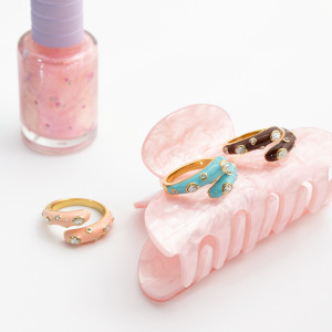 Bague Pour Femme En Acier Inoxydable Étanche, Couleur Macaron, Forme Irrégulière, Ornée D'Un Zircon. h5 Image2