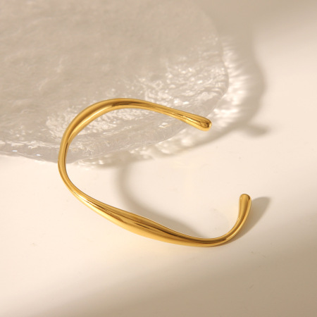 Bracelet manchette simple et irrégulier en acier inoxydable, couleur or, étanche. 2