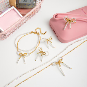 Ensembles De Bijoux Pour Femmes En Acier Inoxydable Imperméable Avec Nœud Papillon, Série Romantique, Couleur Or h5 Image2